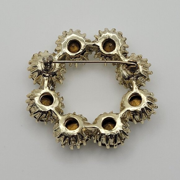 Vintage Wreath Brooch Clear Rhinestones Circle Round Large Prong Set - Picture 2 of 5